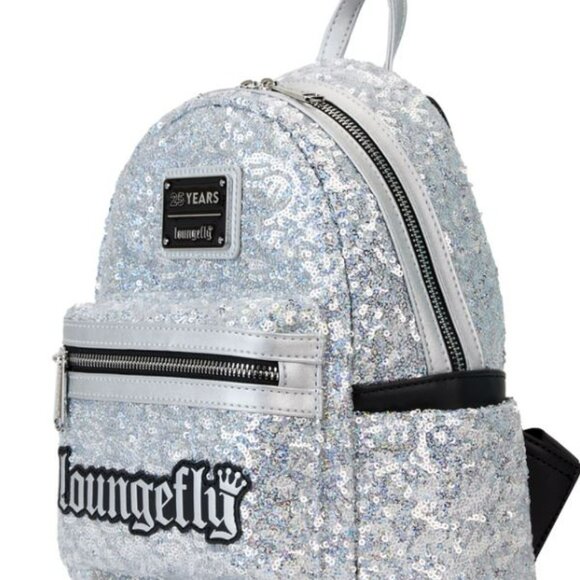 Loungefly 25th Anniversary Logo Holographic Silver Sequin Mini Backpack main image 6